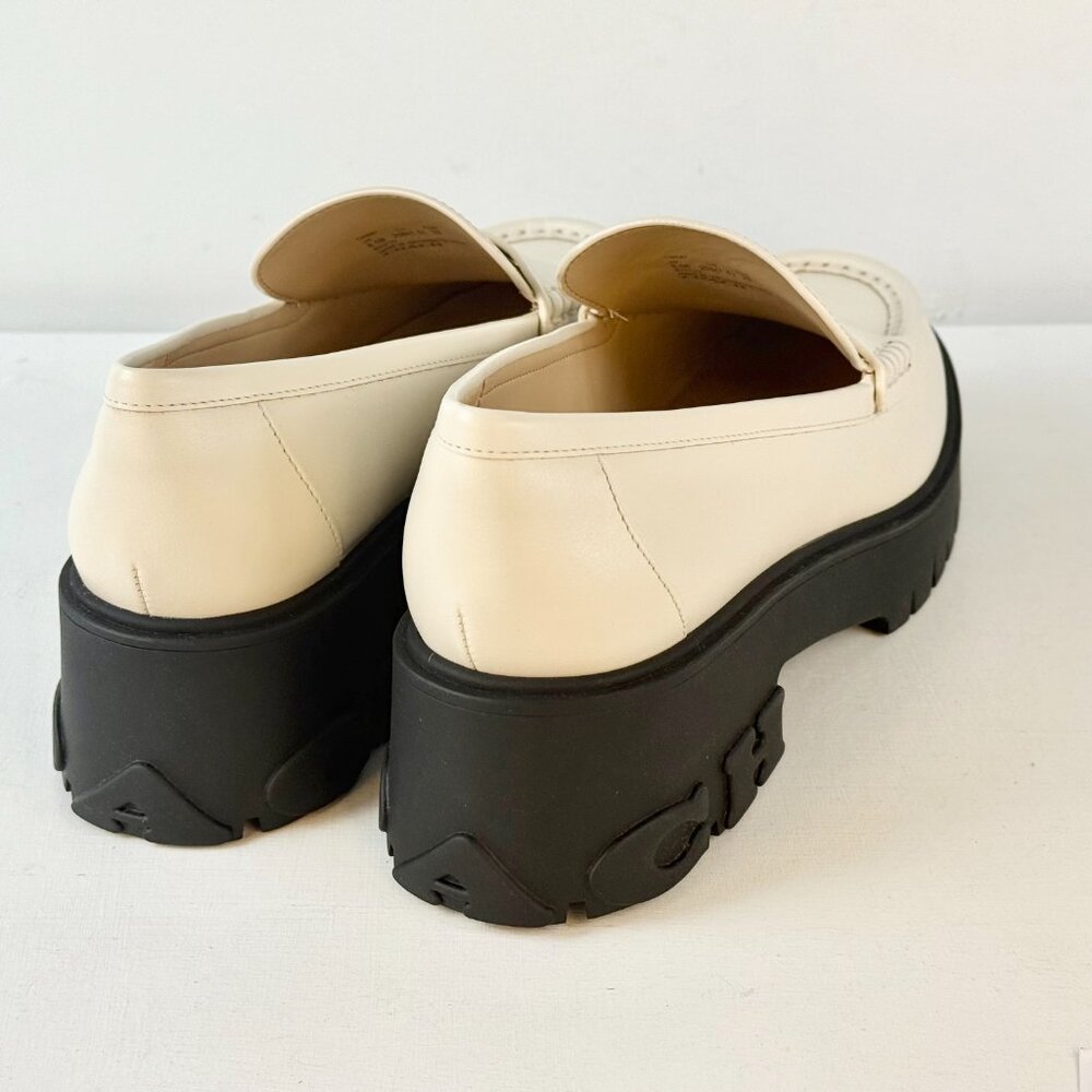 Women's 8.5 -COACH Ruthie Platform Loafer Chalk Leather Slip on with Logo Accent - Picture 9 of 14